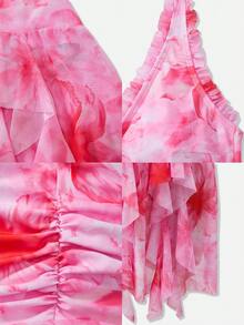 Bellisia Women's Summer Beach Floral Print Ruffle Trim Halter Neck Swimdress Birthday Dress Sexy Summer Pink Tea Party Dress Flamingo Dress Dress Pink Pink Birthday Outfit Women - Multicolor - View 3