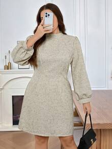 EMERY ROSE Váy ngắn cổ đứng thanh lịch thường ngày cỡ lớn cho nữ, mùa thu/đông - Màu be - Xem 5