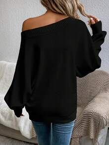 EMERY ROSE 休闲简约风水钻装饰黑色露肩毛衣，适合秋冬季穿着 - 彩色 - 查看 2