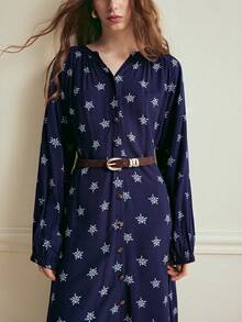 Écloséra 优雅休闲复古V领插肩袖连衣裙，配腰带，秋冬款 - 藍白色 - 查看 5