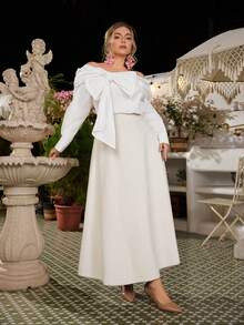 VOLUPTÉ CURVE 大尺碼女款春夏米色長裙 A字垂墜款，優雅休閒正式商務辦公婚禮賓客穿搭 - 米色 - 查看 6