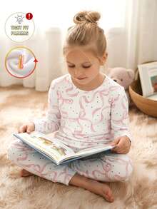 2pcs/Set Girls Butterfly Print Knitted Elastic Fleece Fabric Thick Winter Round Neck Long Sleeve Top And Leggings Homewear Set Snug Fit - Multicolor - View 5