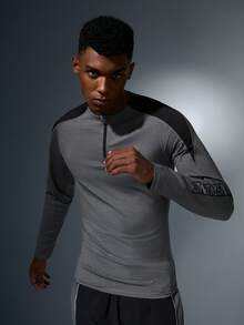 GymBeat Men's Contrast Color Patchwork Long Sleeve Slim Fit Athletic T-Shirt Compression Shirt Men - Grey - View 7