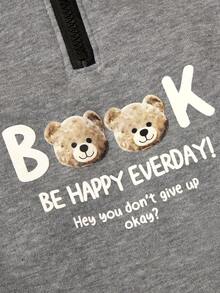 PETSIN 1件宠物猫狗通用时尚帅气灰色休闲学院风高领拉链可爱小熊图案印花舒适狗狗连帽衫 - 淺灰 - 查看 4