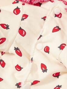 PETSIN 1件宠物狗毛绒棉质外套，保暖舒适，红色草莓图案印花，可爱高领可拖拽狗狗四肢连体衣外套 - 草莓白色 - 查看 8