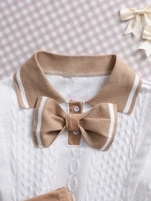 Tween Girls Casual Cute Fashion Textured Fabric Collegiate Style Navy Collar Knit 2 Pieces Set - Brown - View 3