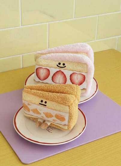 Joivida Cute Plush Strawberry Cake Sandwich Storage Bag Kawaii Anime Face Heart Cutouts Soft Pink White Filling Multi Compartment Organizer For School Travel Party Unisex Adult Teen Gift Coin Purse Pencil Case Cosmetic Bag Adorable Plush Design Strawberry Mango Cake Theme Playful Pink Furry Exterior Secure Zipper Closure Compact Portable Everyday Use Cute Girls Gift Idea