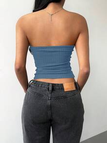 SHEIN BASICS Casual Solid Color Knit Fitted Tube Top For Women