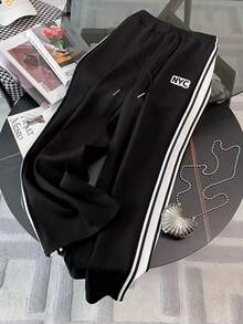 Resyla 修身立领插肩短袖开衫上衣 + 休闲长裤套装 - 黑色 - 查看 4