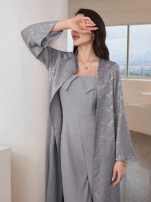 Graceveil 女士阿拉伯风格连体裤，带纹理覆层 - 灰色 - 查看 3