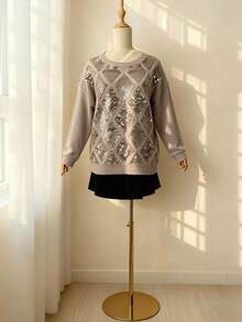 Flirla เสื้อสเวตเตอร์สวมหัวไซส์ใหญ่ - สีกากี - ดู 2