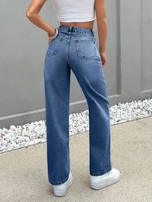 EURMUSE HIGH RISE STRAIGHT CUT LIGHT BLUE JEAN TALL - Light Wash - View 2