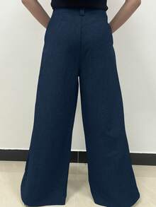 Chiquease Quần ống rộng xẻ tà thanh lịch màu trơn dành cho nữ - Màu xanh hải quân - Xem 2