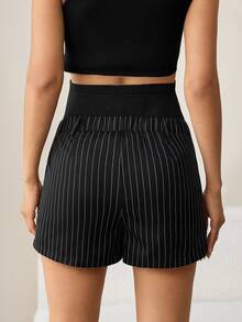 MaterniWear Maternity Clothes Maternity Tops  Summer Commute Office Attire Black And White Striped Adjustable Waistband Pocket Maternity Shorts