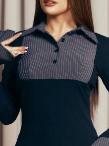 Criza Taa 1 件女士黑色短裙，适合日常穿着、通勤、返校季、优雅、复古、通勤、二合一褶皱、返校季日常、休闲、学院风 - 黑色 - 查看 7