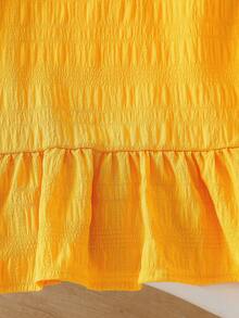 SHEIN Playful Pals 女婴荷叶边无袖纯色连衣裙，简约休闲夏季舒适百搭公主裙，适合外出或叠穿 - 黃色 - 查看 7
