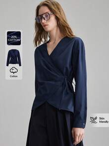 Ontre Áo sơ mi nữ mới năm 2026, Ngày Valentine, Cổ chữ V, Màu trơn, Xanh navy, Xếp ly, Thanh lịch tối giản, Trang phục nữ Thu/Đông, Tiệc nghỉ dưỡng, Ngày lễ, Trang phục công sở nữ, Trang phục chuyên nghiệp, Trang phục thường ngày nữ, Đa năng, Phong cách thành thị, Trang phục dự tiệc, Trở lại trường học, Thoải mái thường ngày, Thuận tiện cho người đi làm, Trang phục đa năng nữ, Áo nữ thời trang, Giáo viên, Áo kiểu nữ, Tay dài - Màu xanh hải quân - Xem 8