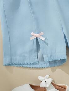 Souflis Souflis 2件套女婴可爱花卉爱心印花T恤上衣（带蝴蝶结设计）和短裙套装，春夏款 - 彩色 - 查看 10