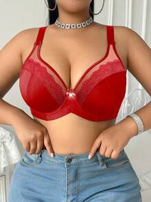 DesireSculpt 1 pieza Sujetador con aros y parches de encaje para tallas grandes - Rojo - Ver 6