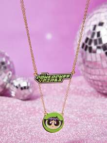 THE POWERPUFF GIRLS X SHEIN Dây chuyền hợp kim kẽm in hình hoạt hình mới, kiểu dáng dễ thương, phù hợp cho các bữa tiệc, buổi hòa nhạc, lễ hội. - Vàng - Xem 1
