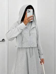 EURMUSE Grey Melange Long Sleeve Hoodie & Skirt Set - Grey - View 4