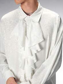 ROMWE MEN Goth Áo sơ mi nam tay dài đơn giản, tối giản, màu trơn, có viền bèo nhún - trắng - Xem 2