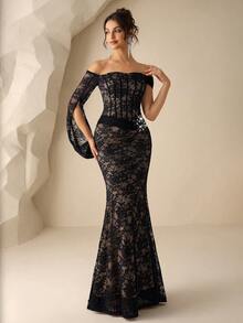 Coutiva Luxury Beaded Evening Gown, High-End Formal Dress With Elegant Vibe - Black - View 5