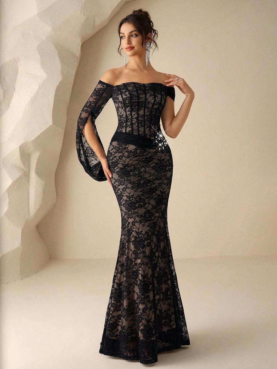 Coutiva Luxury Beaded Evening Gown, High-End Formal Dress With Elegant Vibe - Black - View 1