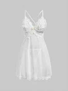 Sweetness Floral Sexy Dress And Thong Lingerie Set - White - View 1