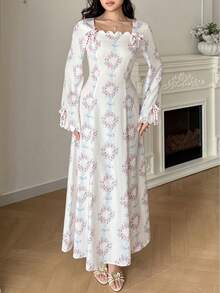 Yasmyna Women's Elegant Floral All-Over Print Arabic Style Dress - Pink - View 2