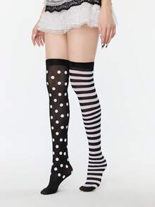 ROMWE Goth 女士过膝袜 - 黑白22色 - 查看 4