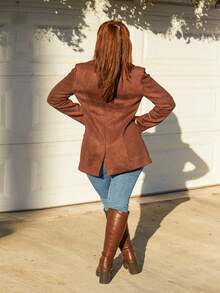 Lupita Cardoza 仿麂皮多口袋长袖优雅西装外套 - 棕色 - 查看 2