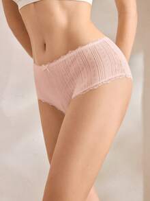 Ocili Women's Romantic Solid Color Lace Trim Bow Decor 100% Cotton Soft Boyshorts - Apricot - View 5