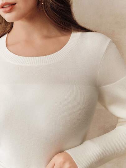 Anewsta Suéter de cuello redondo de manga larga con degradado de talla grande, estilo elegante francés