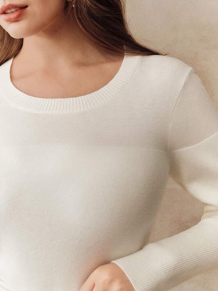 Pull col rond manches longues femme grande taille, style élégant à la française