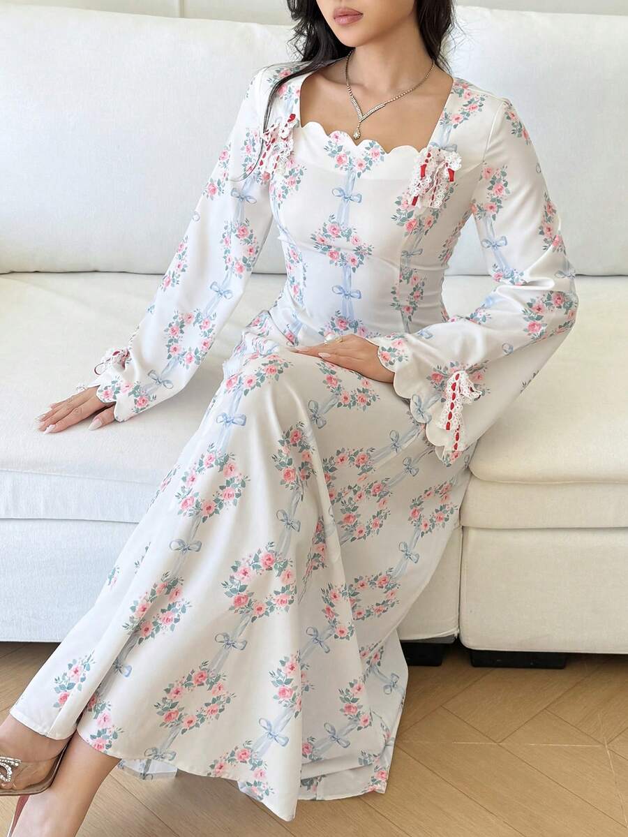 Yasmyna Women's Elegant Floral All-Over Print Arabic Style Dress - Pink - View 1