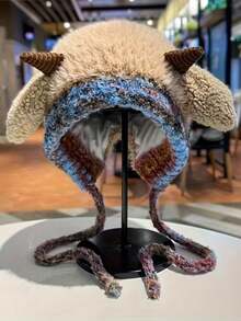 Joivida Rainbow Stripe Ram Horn Design Thermal Lined Knit Beanie Winter Warm Hat For Women Windproof Thermal Slouchy Skull Cap Cold Weather Outdoor Ski Snowboarding Holiday New Year Party Festival Gift - Multicolor - View 9