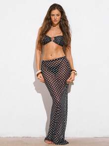 Avantive 2026 度假休闲沙滩复古波点印花半透明纱笼 - 黑色 - 查看 3