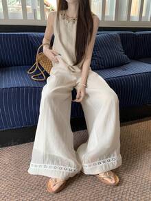 DAZY Women's Solid Color Fresh Loose Wide-Leg Versatile Pants, Spring/Summer/Autumn - Apricot - View 5