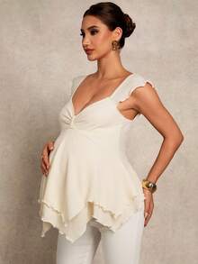 SHEIN Maternity Clothes Maternity Tops Summer Pregnant Clothes Apricot Maternity Tank Top & Tank Top With Asymmetrical Hem, Elegant Party Style - Apricot - View 3