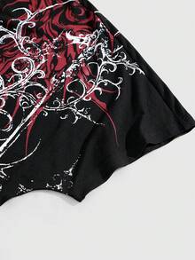 ROMWE MEN Goth 男士蝙蝠袖印花短袖T恤，适合春夏日常穿着 - 黑色 - 查看 5