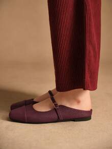 Rosivie Women's Buckle Design Casual Slip-On Mules - Burgundy - View 3