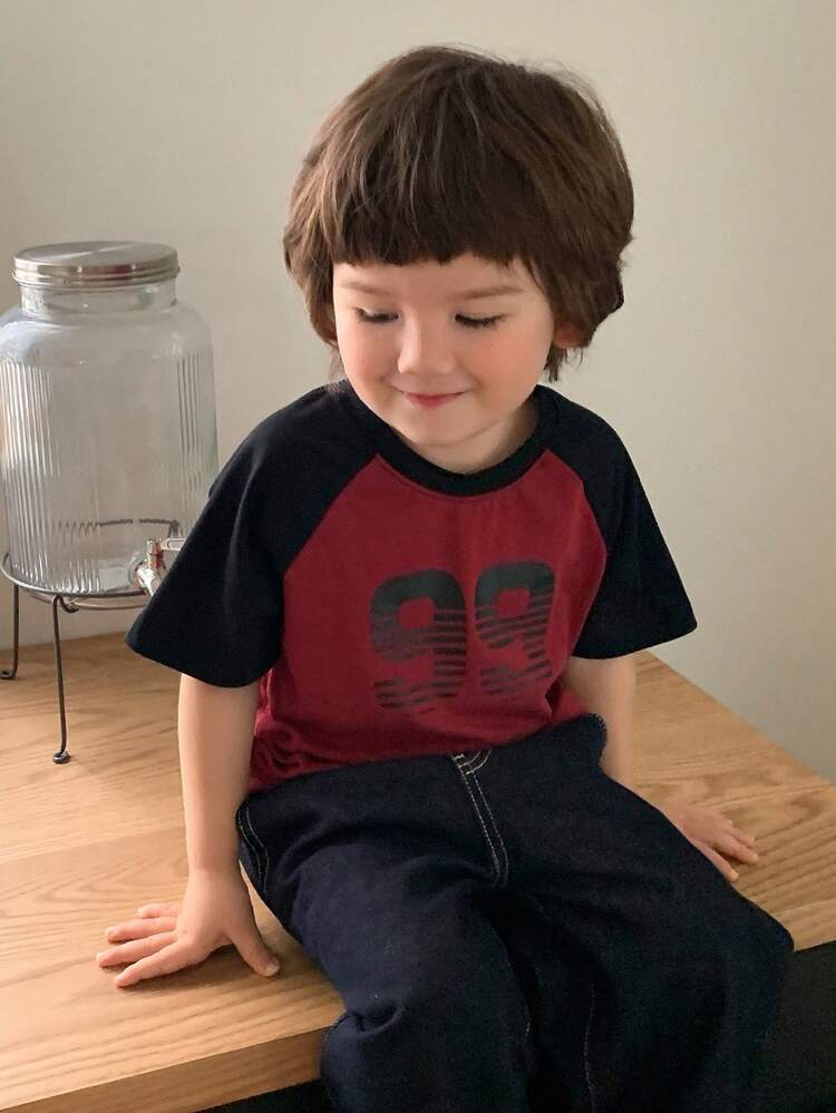 Baby Boys' Round Neck Contrast Raglan Sleeve Casual Street Style Short Sleeve Top Summer