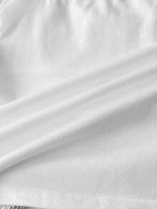 SHEIN Tween Girl 休闲法式优雅蕾丝花边褶皱短袖修身方领泡泡袖返校 T 恤，白色方领上衣 - 白色 - 查看 7