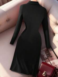 Franclia 优雅高领长袖针织连衣裙，秋冬款