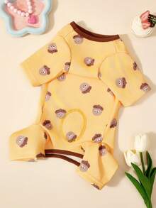 PETSIN 1件宠物猫狗通用可爱黄色松果图案印花弹力针织舒适柔软狗狗四肢服装腹部保护 - 松果 - 查看 3