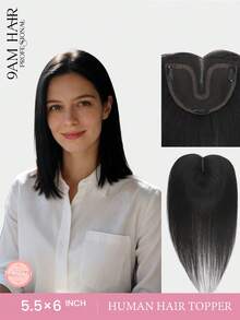 16英寸真人发片，蕾丝底座，5.5*6英寸大尺寸透明蕾丝底座，女士假发，隐形自由分缝假发片，接发 - SNatural - 查看 1