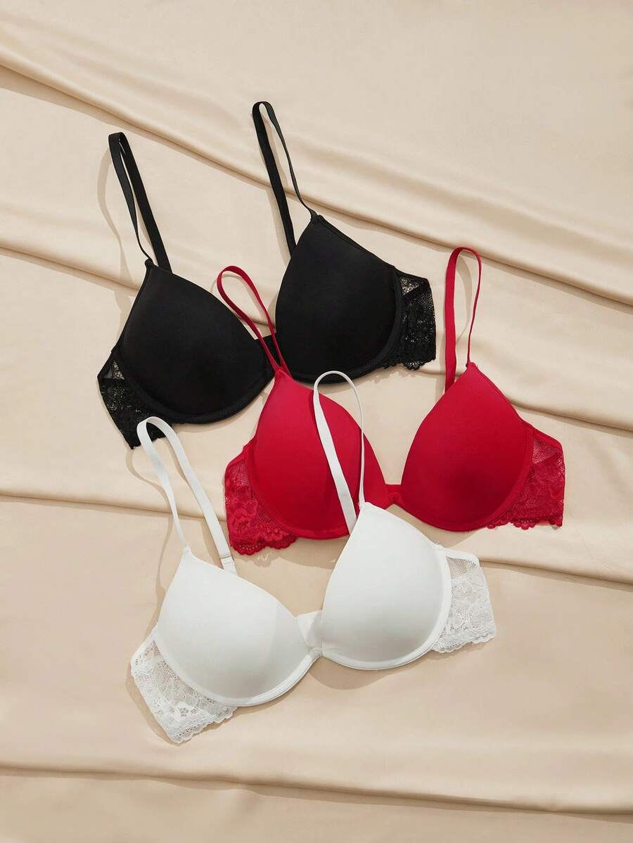 Charlaine 3pcs Women's Lace Trim Underwire Bra - Multicolor - View 1