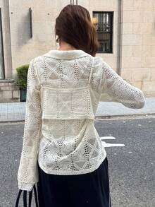 FRIFUL Ensemble 2 pièces chemise ample et débardeur pour femmes, tissu texturé avec nœud papillon décoratif à l'avant - Beige - Voir 5