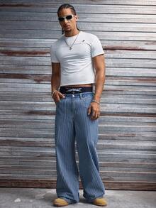 AXEPEAK 男士休闲宽松圆领T恤，白色，带刺绣贴片，夏季款 - 白色 - 查看 7